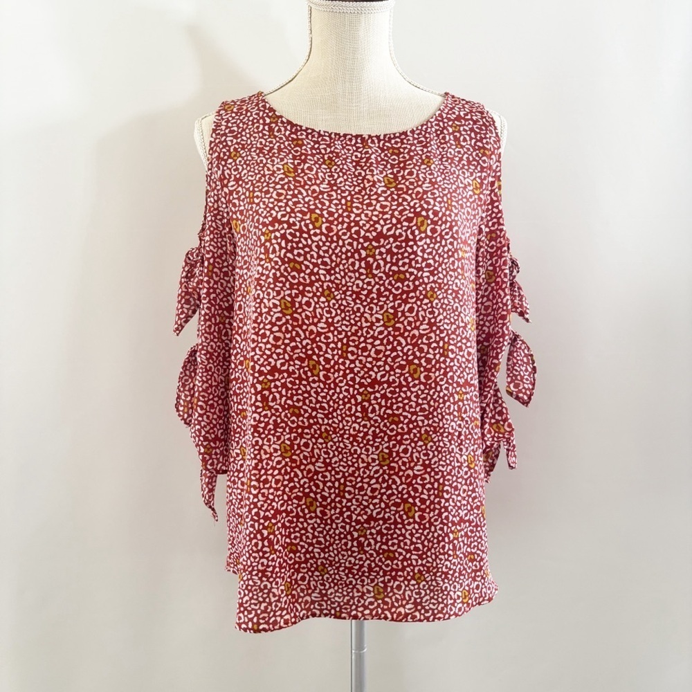 BOLD elements Red and White Asymmetrical Flutter Sleeve Blouse